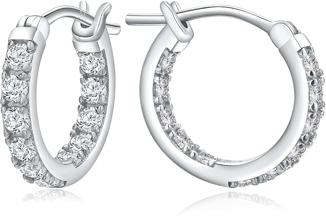 Yellow Gold Plated/925 Sterling Silver Sparkle Cubic Zirconia Hoop Earrings for Women fit Sensitive Ears 14mm/20mm/26mm Huggie/Medium/Large Hoops(with Gift Box)