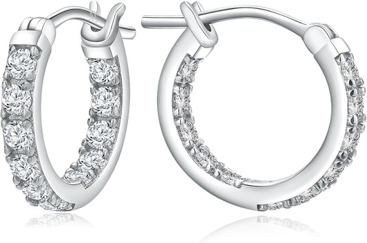 Yellow Gold Plated/925 Sterling Silver Sparkle Cubic Zirconia Hoop Earrings for Women fit Sensitive Ears 14mm/20mm/26mm Huggie/Medium/Large Hoops(with Gift Box)