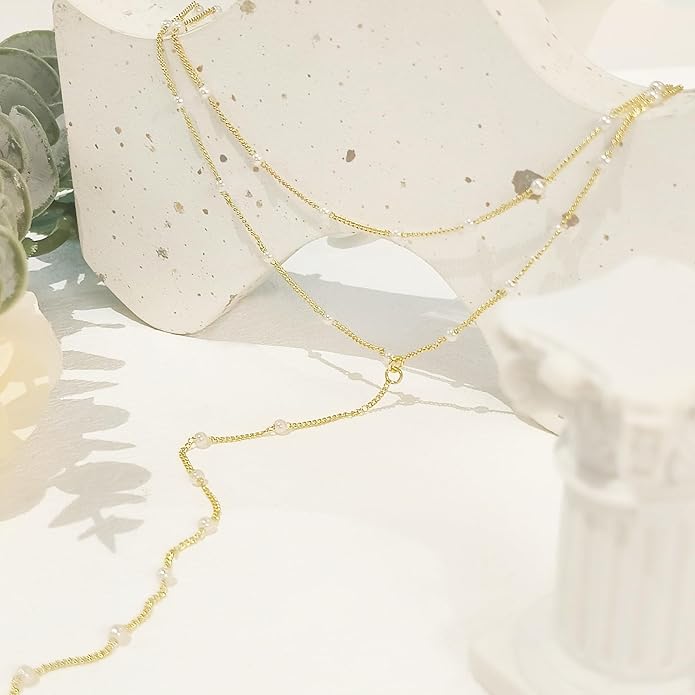 Gold Jewelry Set for Women - Dainty 14K Gold/Silver Plated Pearl Choker Necklace, Drop Earrings & Bracelets - Wedding Trendy Pearl Jewelry Gift