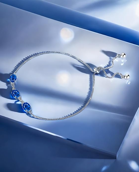 Italian Sterling Silver Women's Tennis Bracelets | Ladies' Sterling Silver Rope Adjustable Bracelet with Crystals | Gift for She