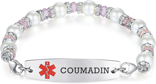 mnmoom 7.5 inch interchangeable Medical id bracelets for Women beads Medical alert bracelets with customize engraving