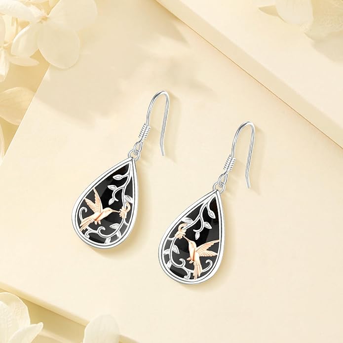 Sterling Silver Tree of Life/Flower/Bee/Animals/Cat/Hummingbird Dangle Earrings Moonstone Turquoise Drop Leverback Earrings Jewelry Gifts
