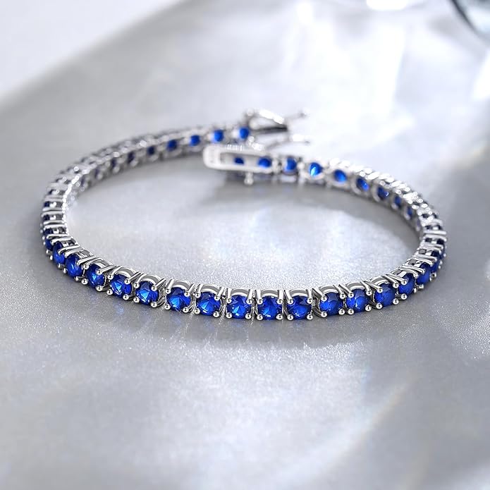 FANCIME Birthstone Bracelet Sterling Silver Gemstone Tennis Bracelets Fine Jewelry Wedding Bridal Prom Birthday Gift for Women Her, Length 7.2 Inch Width 4mm