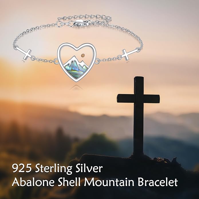 AOBOCO Mustard Seed Bracelet S925 Sterling Silver Mountain Cross Bracelets Christmas Christian Faith Jewelry Mothers Day Birthday Gifts for Mom