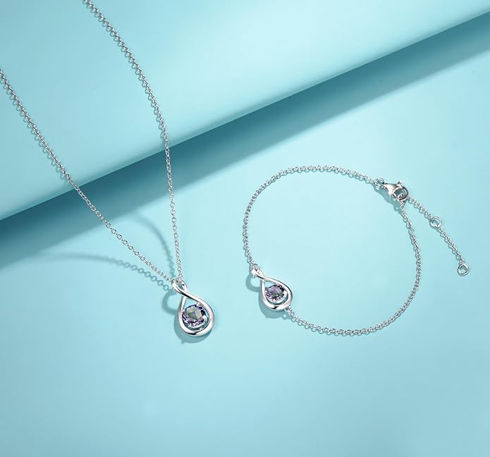 FANCIME Love Bracelet 925 Sterling Silver Infinity Birthstone Bracelets for Women Fine Jewelry Birthday Christmas Gifts for Her Mom Wife, Chain Length 6.7"+1.2" Extend