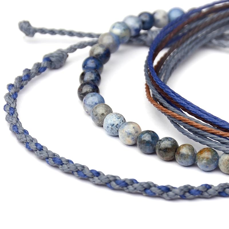 Mezcla Vida Handmade Natural Stone Beaded Healing Bracelet Gift for Men Adjustable Rope String Bracelet (Dumortierite, Adjustable)