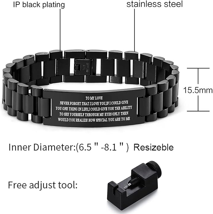VNOX Masculine Watch Band Stainless Steel Link Bracelet Personalized Jewelry Gift for Men DAD Father Husband Boyfriend