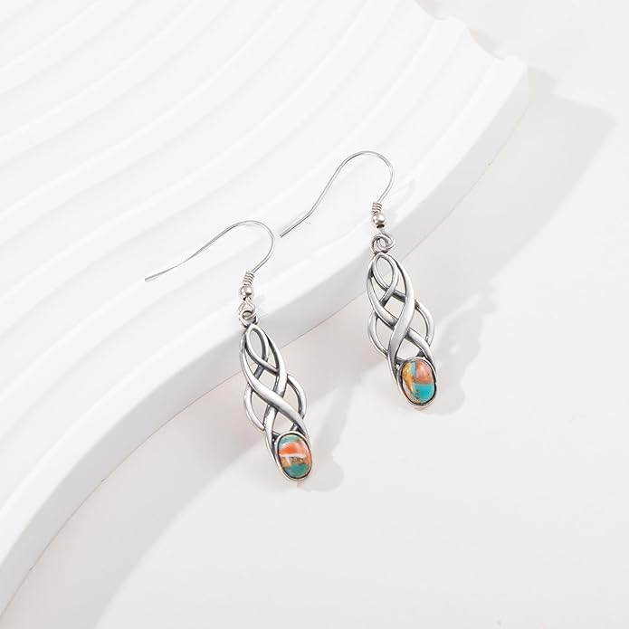 Turquoise Earrings Sterling Silver Lightweight Celtic Dangle Earrings Celtic Jewelry for Women