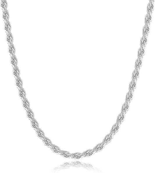 BRIJEWNES 925 Sterling Silver Clasp 2/2.5/3/4/5mm Silver Chain for Men Mens Necklace Rope Chain Necklace Diamond Cut Silver Mens Chain Necklace 16 18 20 22 24 26 28 30 Inches