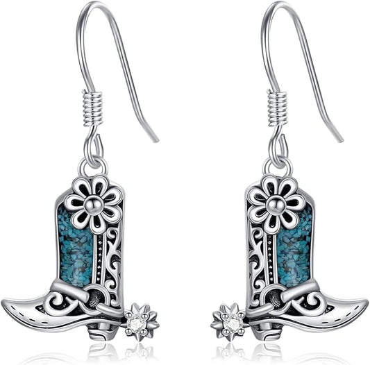 Western Earrings for Women 925 Sterling Silver Turquoise Western Country Dangle Drop Earrings Country Jewelry Gifts for Cowgirl Cowboy