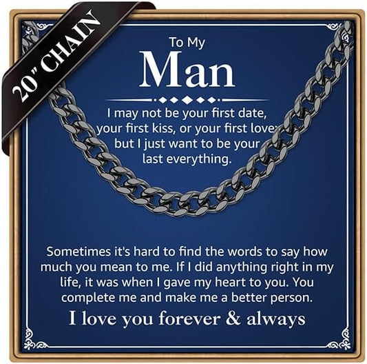 PAERAPAK Cuban Link Chain Gifts for Men Him - Necklace Gifts for Husband Son Grandson, Anniversary Fathers Day Birthday Gift for Men Husband, 7mm Width Stainless Steel Cuban Chain Necklace Jewelry