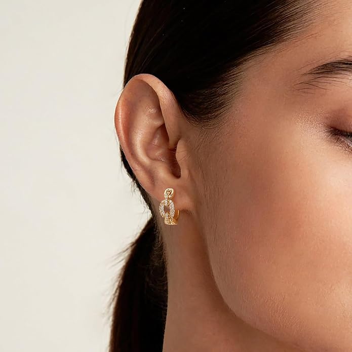 Gold Huggie Hoop Earrings 14K Gold Plated Dainty Chunky Thick Hoop Diamond Cubic Zriconia Inlay Sleeper Tiny Delicate Boho Beach Simple Hypoallergenic Jewelry Gift for Her
