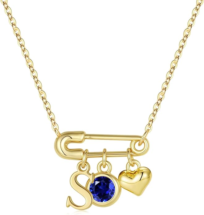 MONOOC Christmas Gifts for Women Girls - 14K-Gold-Plated Dainty Paperclip Heart Initial Necklace Birthstone Necklace Jewelry Birthday Gifts for Women Her Mom Friend Wife Sister