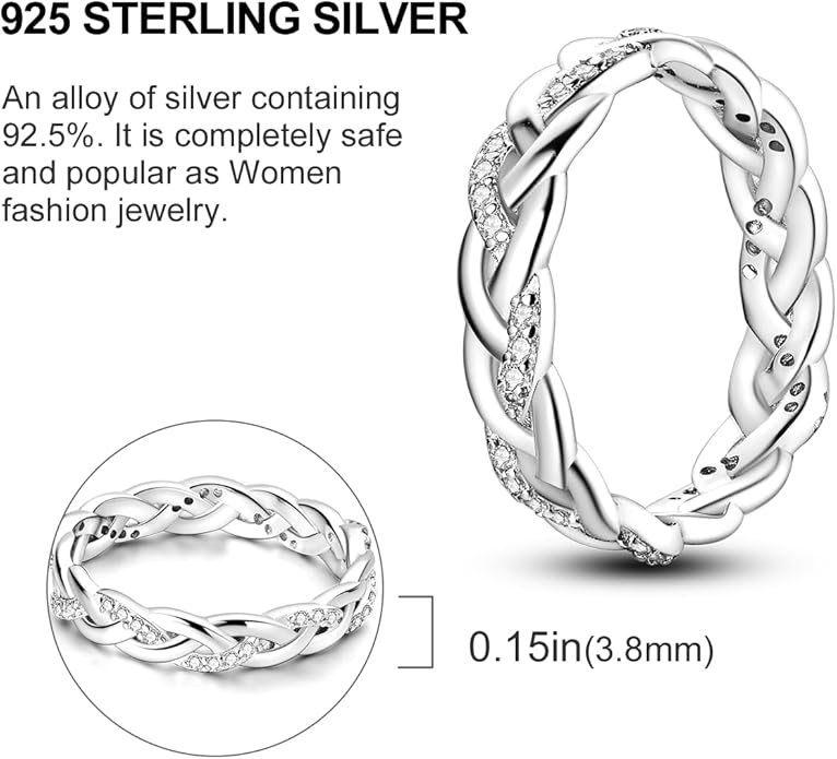 NARMO 925 Sterling Silver Rings for Women Evil Eyes Rings Entwined Line Cubic Zirconia Rings Simple Stackable Finger Rings Engagement Ring Personality Rings Size 6-9