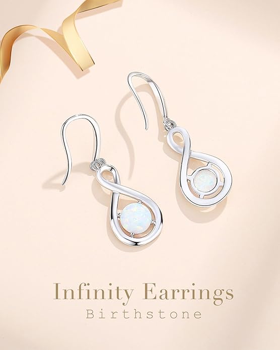 FANCIME Dangle Drop Earrings 925 Sterling Silver Dainty Infinity Round Gemstone Birthstone Jewelry Birthday Gifts for Her Women