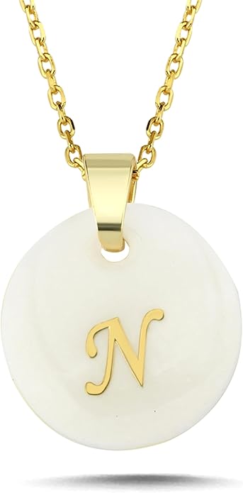 Initial Necklace for Women - Gifts for Women 18ct Gold Vermeil Letter Necklace Genuine Mother of Pearl 925K Sterling Silver Dainty Letter A-Z Necklace