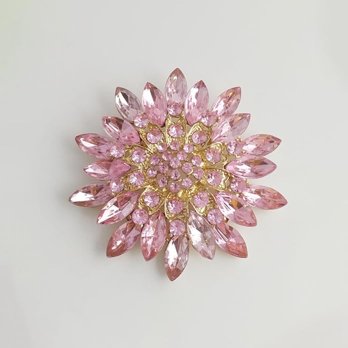 Rhinestone Large Flower Brooches Pins for Women Fashion Sparkly Crystal Sunflower Statement Brooch Unique Wedding Party Suit Dress Jewelry Accessories