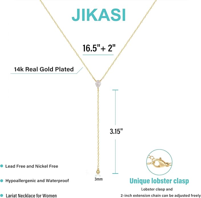 Lariat Gold Necklaces for Women Trendy Dainty Long Necklace 14k Gold Plated/Silver Layered Drop Beaded Chain Necklaces Y-shaped Pendant Necklace Simple Gold Jewelry Gifts