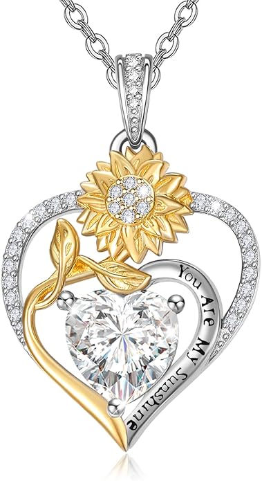 Zeuslia Double Birthstone Necklace Gifts for Wife - 925 Sterling Silver Sunflower/Rose/Crown Cross/Compass/Heart Pendant I Love You Necklace, Anniversary Birthday Gifts for Wife Girlfriend Mom Her