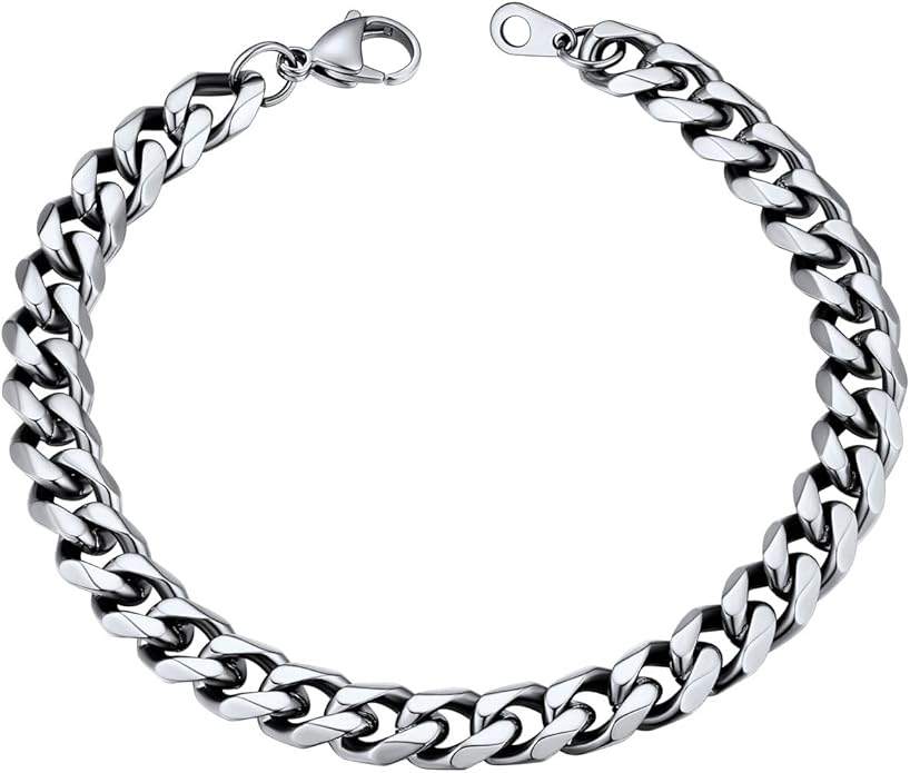 U7 Link Bracelets for Men, Cuban Link/Rope/Watch Band Solid Bracelet, Silver Black Gold Color Wrist Bracelet 3/6/9/12/15mm Width, 6.5/7.5/8.3 Inch Length, Hand Chain Jewelry for Mens Women