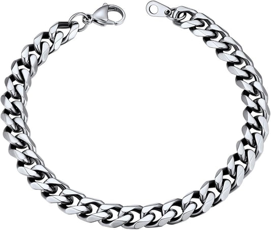 U7 Link Bracelets for Men, Cuban Link/Rope/Watch Band Solid Bracelet, Silver Black Gold Color Wrist Bracelet 3/6/9/12/15mm Width, 6.5/7.5/8.3 Inch Length, Hand Chain Jewelry for Mens Women