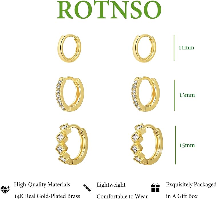 Gold Hoop Earrings Set for Women Trendy, 14K Gold Plated Chunky Hypoallergenic Small Diamond Cartilage Hoops Cute Cubic Zirconia Dangle Stud Earrings Jewelry Gifts