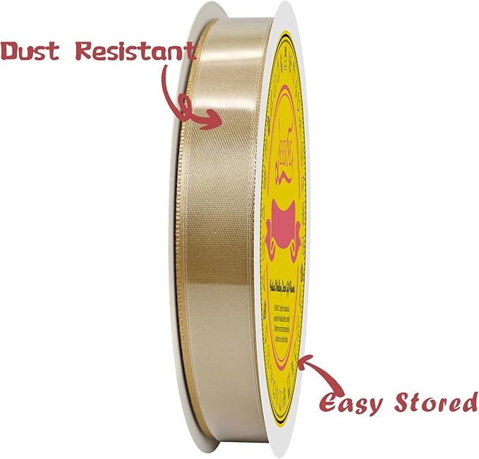 LEEQE Double Face Gold Satin Ribbon 5/8 inch X 50 Yards Polyester Gold Ribbon for Gift Wrapping Very Suitable for Weddings Party Hair Bow Invitation Decorations and More