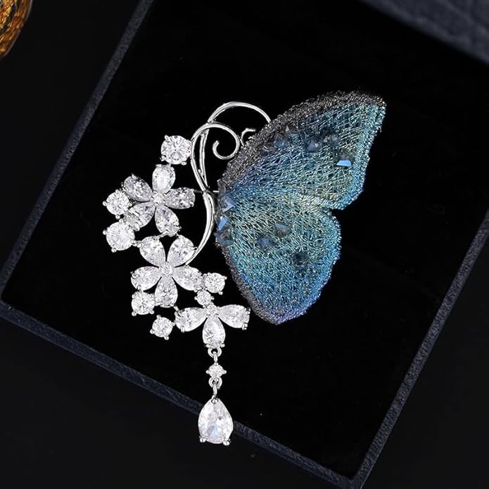 14K Gold Luxury Butterfly Brooch Sparkling Moissanite Accents & Enamel Painted Details, Retro Chic for Cheongsam, Coats & Formal Attire