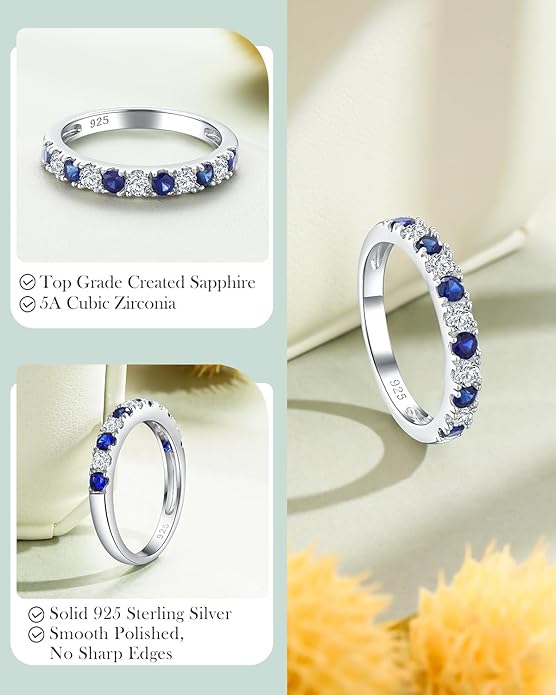 CAIDIKA Created Ruby/Sapphire/Emerald Stackable Rings for Women 14K Gold Plated/ 925 Sterling Silver 2.2mm Wedding Band Ring (with Gift Box)