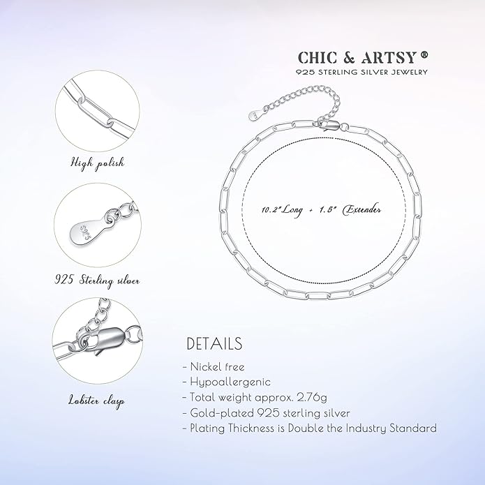 CHIC & ARTSY 925 Sterling Silver Ankle Bracelet Multilayer Anklets for Women Satellite, Star, Cross, Circle, Butterfly, Teardrop, Oval Disk Layered Anklet Beach Jewelry