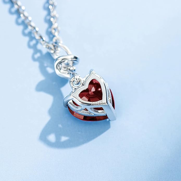 AGVANA 14K Solid White Gold Diamond Gemstone Pendant with Sterling Silver Chain 8mm Heart Birthstone Necklace Fine Jewelry Anniversary Birthday Gifts for Women Mom Wife