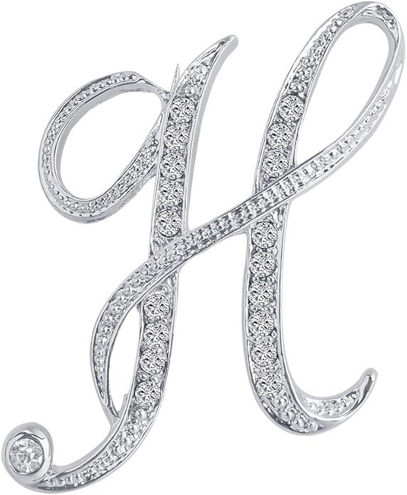 LiaSun A-Z 26 Letters Pins Brooches Silver Plated Metal Broaches Pins-Clear Crystal Initial Breastpin