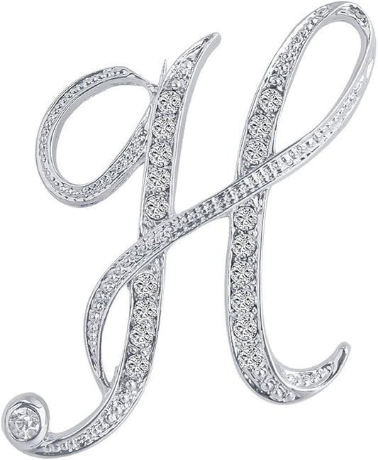 LiaSun A-Z 26 Letters Pins Brooches Silver Plated Metal Broaches Pins-Clear Crystal Initial Breastpin