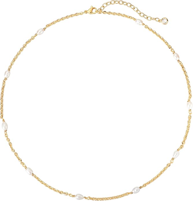 MTMY Beaded Necklaces for Women 14K Gold Plated Dainty Colorful Green/Rose Beaded Pearl Choker Necklace Delicate Boho Choker Necklace Jewelry Gift