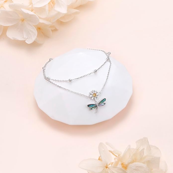 Anklets for Women 925 Sterling Silver Charm Layered Simulated Opal/Moonstone/Daisy/Infinity Summer Beach Ankle Bracelet Foot Chain Jewelry Birthday Valentine's Day Mother's Day Gift