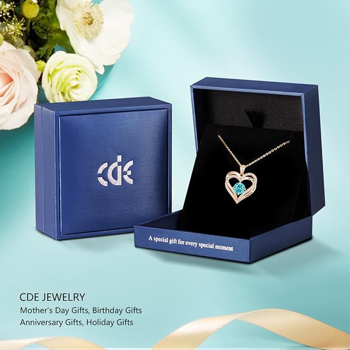 CDE Forever Love Heart Necklaces for Women, Wedding Anniversary, Birthday Mothers Day Gifts for Mom, Mother, Wife, Girlfriend, S925 Silver Jewelry with Birthstone Pendant