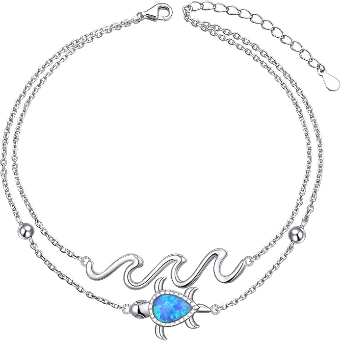FLYOW Anklet for Women S925 Sterling Silver Adjustable Foot Beaded Heart Charm Ankle Bracelet Anklets Jewelry