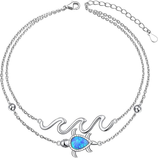 FLYOW Anklet for Women S925 Sterling Silver Adjustable Foot Beaded Heart Charm Ankle Bracelet Anklets Jewelry