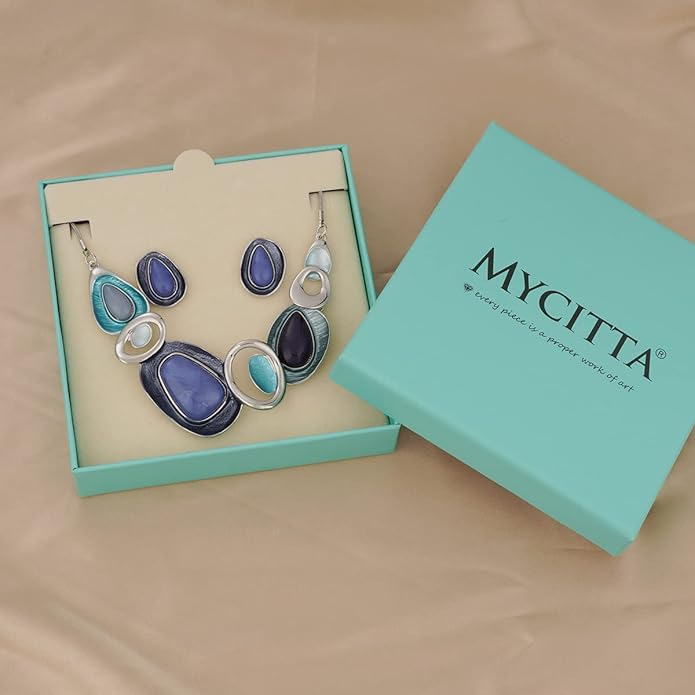 Vintage Chunky Statement Jewelry Set Retro Leaf Floral Geometric Bohemian Boho Bib Necklace Earring Set Fashion Costume Jewelry for Women Girls Wedding Party Prom Unique Gift