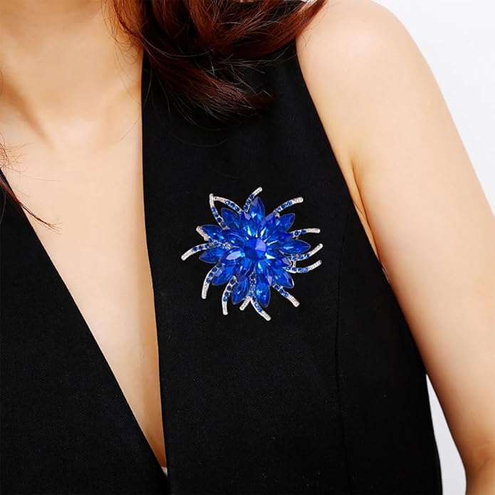 Rhinestone Large Flower Brooches Pins for Women Fashion Sparkly Crystal Sunflower Statement Brooch Unique Wedding Party Suit Dress Jewelry Accessories