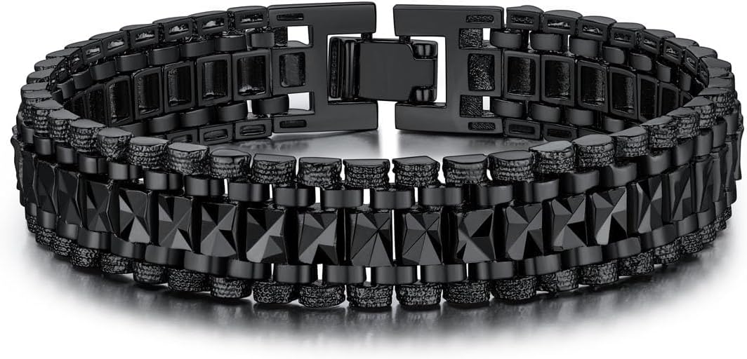U7 Link Bracelets for Men, Cuban Link/Rope/Watch Band Solid Bracelet, Silver Black Gold Color Wrist Bracelet 3/6/9/12/15mm Width, 6.5/7.5/8.3 Inch Length, Hand Chain Jewelry for Mens Women