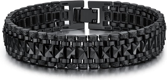 U7 Link Bracelets for Men, Cuban Link/Rope/Watch Band Solid Bracelet, Silver Black Gold Color Wrist Bracelet 3/6/9/12/15mm Width, 6.5/7.5/8.3 Inch Length, Hand Chain Jewelry for Mens Women