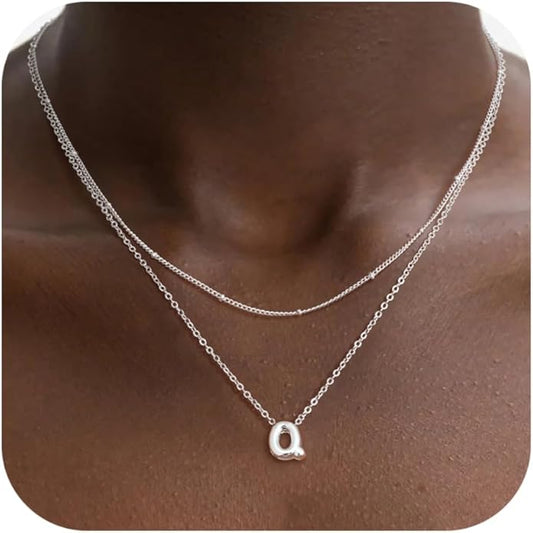 Bubble Letter Necklace Layered Initial Necklaces for Women Dainty Cute Choker Pendant Stack Jewelry Teen Gift Trendy Stuff