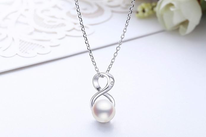 CHAULRI Premium Cultured Freshwater White Pearl Pendant Necklace 18K Gold Plated Sterling Silver gifts for Women for Her Wife Mom Daughter