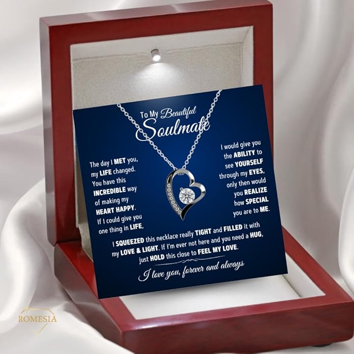 To My Soulmate Necklace For Women, Soul Mate Jewelry for Women, Future Wife Gifts, To My Wife Necklace from Husband, Gifts for Girlfriend, Pendant With Message Card