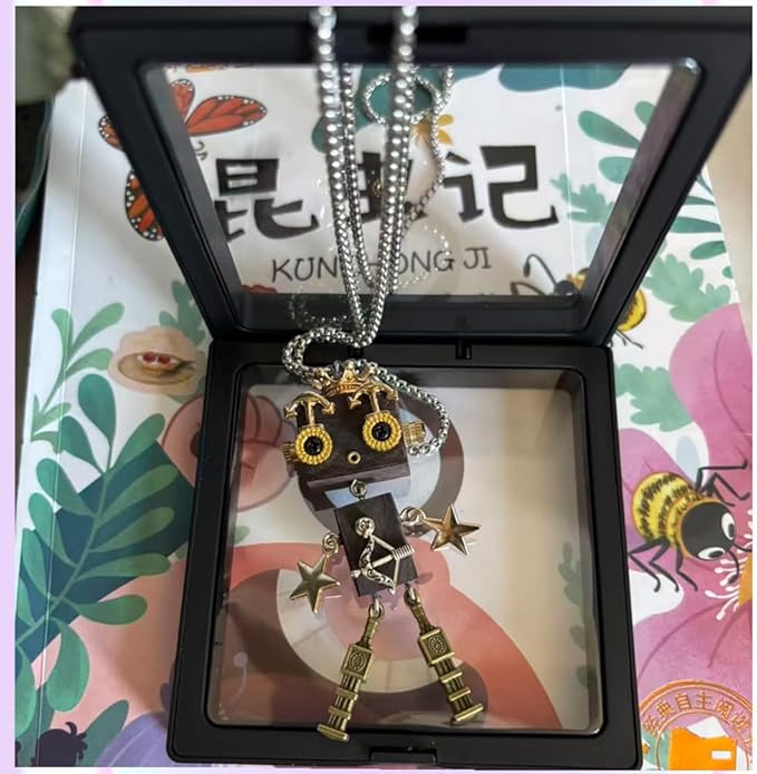 Steampunk Wooden Robot Pendant Necklace， Handmade Punk Style Pendant Zodiac Necklace for Men Women，Creative Birthday Gift