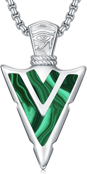 Suiknsn Arrowhead Necklace for Men Women 925 Sterling Silver Turquoise Malachite Celtic/Eye of Horus/Viking Arrow Pendant Amulet Jewelry Gifts Native American Necklace