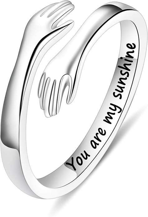 Yesteel S925 Sterling Silver Hug Ring for Women Teen Girls, Adjustable Ring Jewelry Mothers Day Birthday Gifts for Daughters Mom Sister Wife Friends Grandma