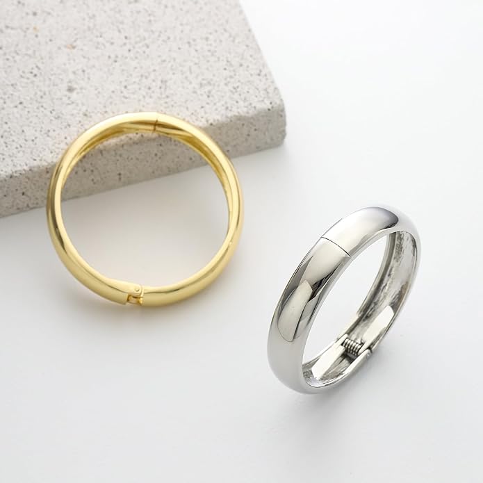 Bangle Bracelets for Women | 14K Gold Plated Trendy Wide Bracelets | Hinged Arm Cuff Bangles Chunky Bracelet for Women