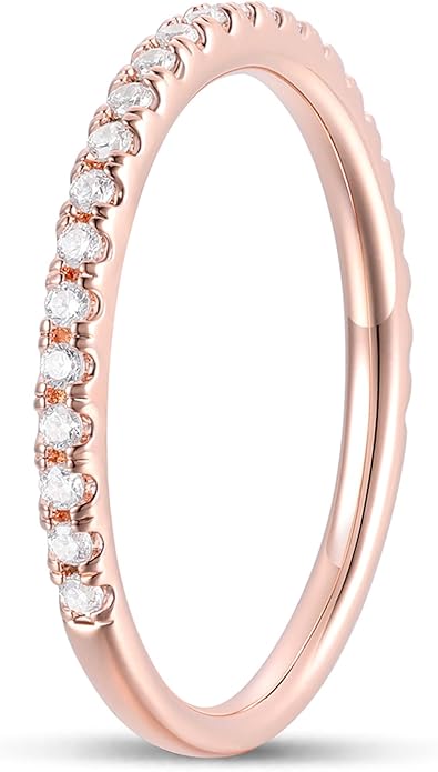 DeMoise 14K Gold 2mm Moissanite Wedding Ring 2mm Half Eternity Band Ring 14K Gold Moissanite Stackable Ring for Women